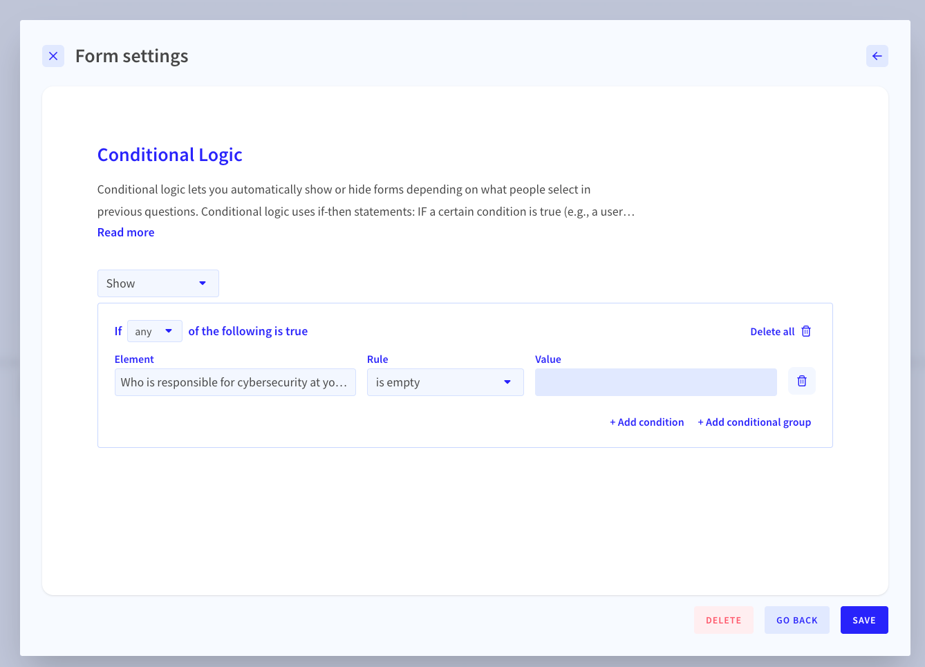 Conditional Logic Rule Editor