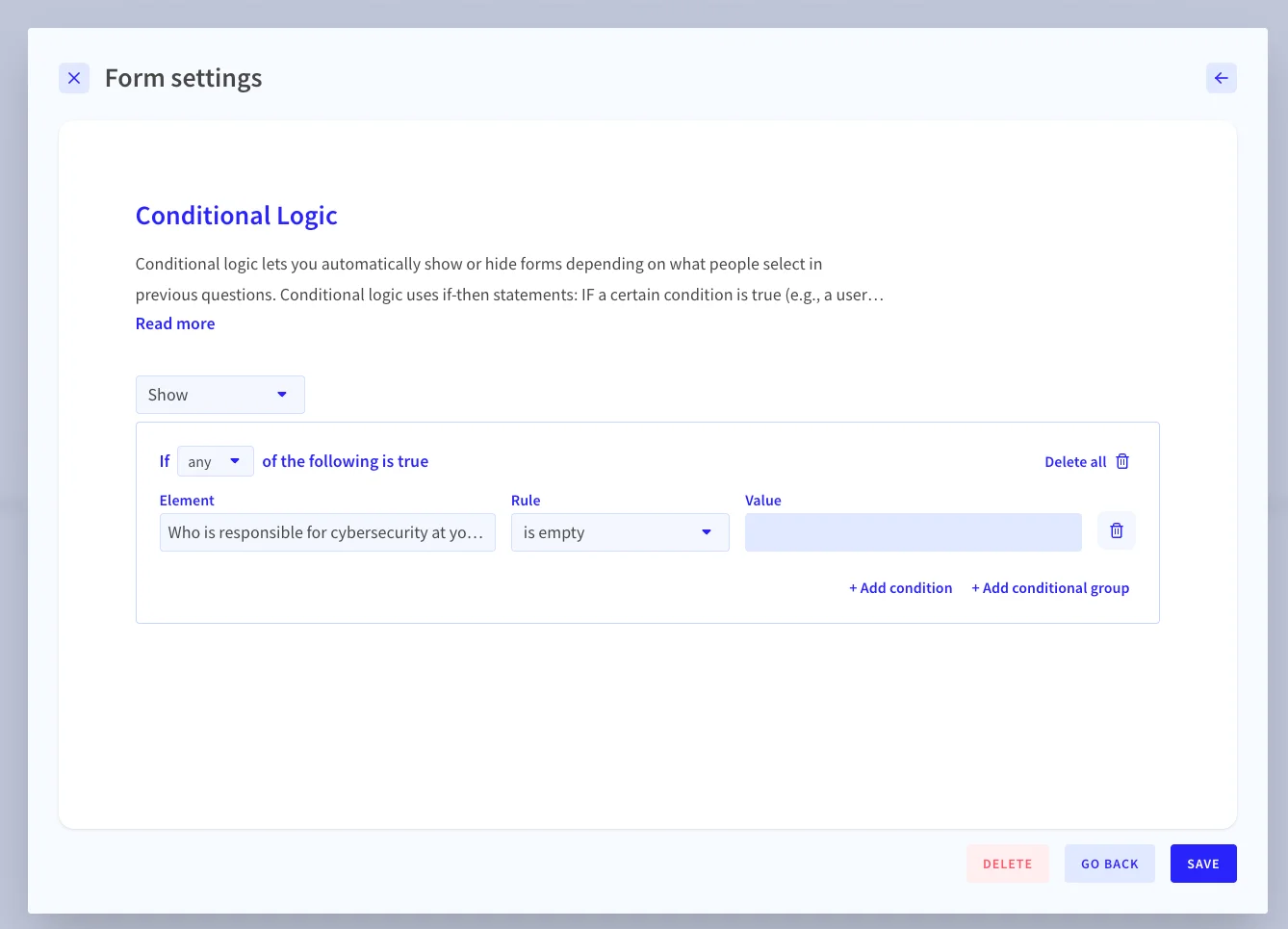 Conditional Logic Rule Editor